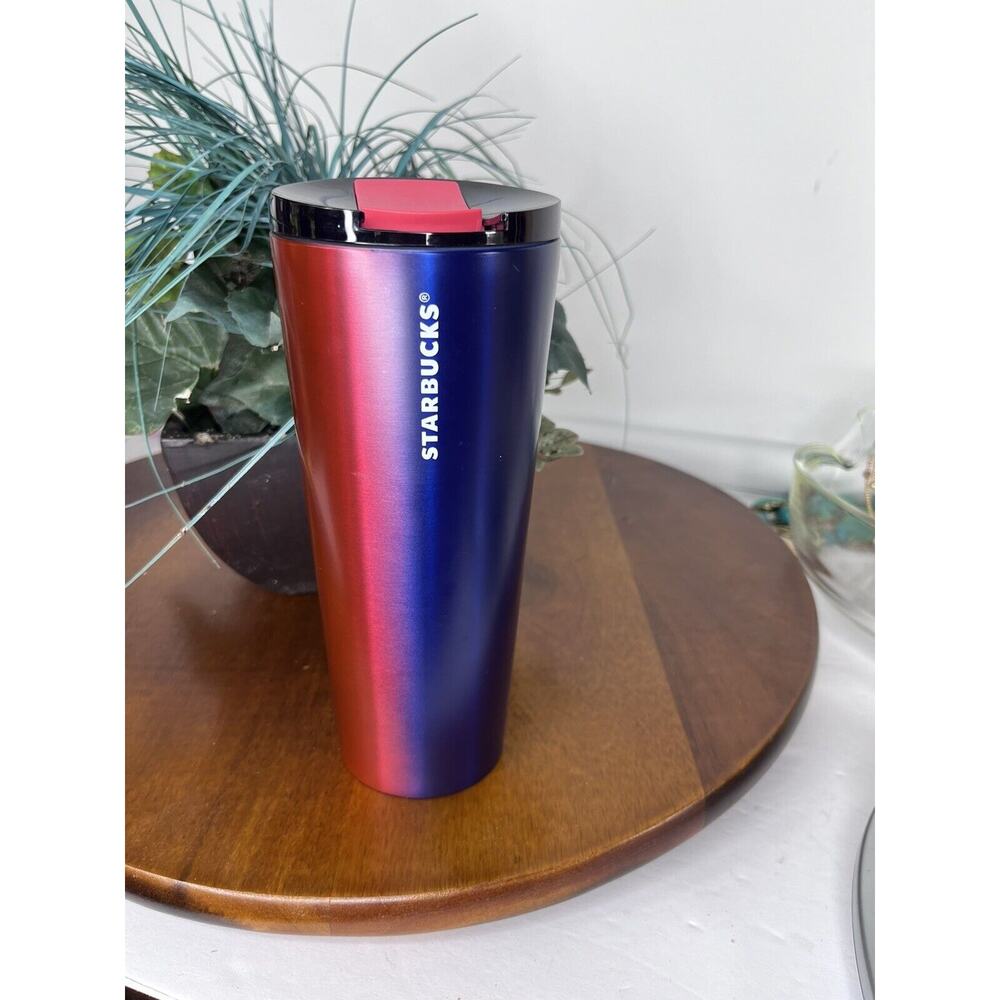 STARBUCKS Stainless Steel Travel Tumbler Purple Orange Metallic Cold Bev New - Picture 2 of 7